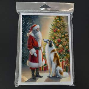 Whimsical A7 Tamaño 5x7 Tarjetas de notas en blanco Borzoi y Santa Claus Tarjeta de felicitación Paquete de 8 con sobres - Product Image 3
