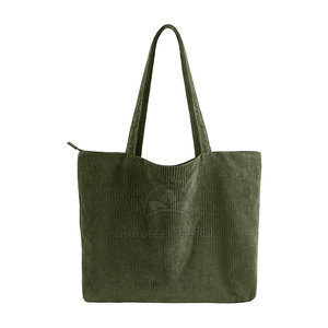 Sac fourre-tout en velours côtelé vert avec fermeture éclair, style féminin, toutes saisons, usage quotidien, 17,5x15 pouces, He She Wears - Product Image 2