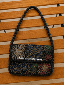 Sac à bandoulière artisanal perlé avec motif feux d'artifice colorés, sac à main léger et brodé pour femme, design tendance - Product Image 1