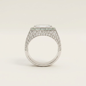 Radiant Cut Moissanite <b>Cocktail</b> <b>Ring</b> Emerald Accents Silver Prong Setting Luxury Unisex Geometric Engagement <b>Ring</b> <b>Gold</b> Plated - Product Image 4