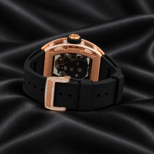 Montre mécanique Raj Gems Tourbillon Iced Skull en acier inoxydable, bracelet en caoutchouc noir de 20 mm, cadran en cristal saphir, 42 mm - Product Image 3