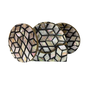 Mop Coaster Custom Wood Coaster Set Handmade Bone Brass Inlay Grey Color Eco-Friendly Reusable Home <b>Kitchen</b> <b>Accessory</b> Made India - Product Image 3