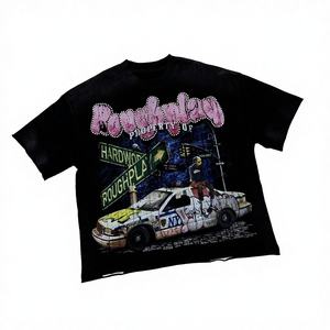 Camiseta de Verano Oversize de Manga Corta con Estampado de Serigrafía Directa de Diamantes, 100% Algodón Tejido, Blanca, Estilo Casual - Product Image 2