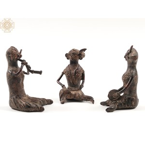 ชุดนักดนตรีหญิงชนเผ่าขนาดเล็ก3นิ้วในประติมากรรมทองเหลืองที่ทำด้วยมือ - Product Image 2