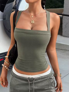 Women's Solid O-Neck Ribbed Tank <b>Top</b> Summer Casual Silk/Cotton Satin Breathable Eco-Friendly Anti-Pilling Quick Dry - Product Image 4