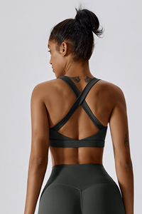 Soutien-gorge de sport dos nageur gris foncé pour femme, sans armatures, sans coutures, respirant, en Spandex et Polyester, design sportif, toutes saisons - Product Image 5