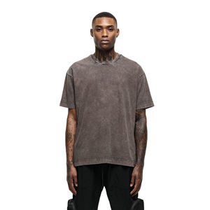 Camiseta de Algodón Lavado de Color Liso para Hombre, Talla Grande, Manga Regular, Cuello Redondo, Estilo Casual, Tejido de Punto, Ajuste Holgado, Diseño Personalizado, Envío Rápido - Product Image 2