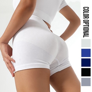 High <b>Waist</b> Ribbed Yoga Shorts For Women Sporty Stretchy Breathable Knitted <b>Elastic</b> <b>Waist</b> Solid Color Workout Gym Casual Shorts - Product Image 5