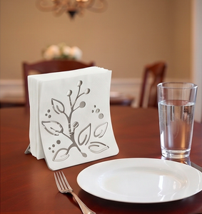 Porte-serviettes en acier inoxydable en forme de feuille avec finition argentée, idéal pour les mariages, les hôtels et les accessoires de table - Product Image 6