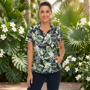 Camiseta Polo de Mujer con Estampado Floral Tropical, Manga Corta, Tejida, de Secado Rápido, Informal - Product Image 4