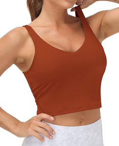 Camisetas deportivas tipo stringer para mujer, color marrón, transpirables, para fitness, camisetas cortas acanaladas para damas. - Product Image 6