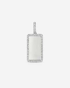 Pendentif rectangulaire gravable, breloques personnalisées avec initiales, bordure en diamant de laboratoire, pendentifs minimalistes de luxe en or massif 14k 18k - Product Image 5