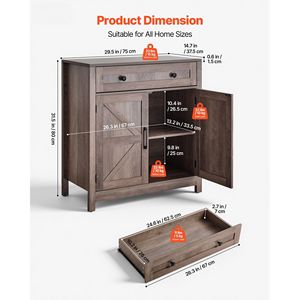 Mobile Bar Caffè Stile Rustico con 2 Ante Scorrevoli, Credenza Buffet per Casa, Tavolo Bar Caffè con Cassetti - Product Image 3