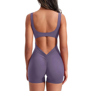 Combinaison de yoga dos nu pour femme en nylon et élasthanne, une pièce, longueur intégrale, bretelles croisées, dos ouvert, tenue de sport - Product Image 5