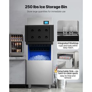 Commercial Kitchen Refrigeration Equipment 360LBS/24H <b>Ice</b> <b>Making</b> <b>Machine</b> 250LBS Large Storage Bin Auto Self Cleaning Commercial - Product Image 3
