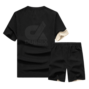 <b>Men</b>’s Color Block T-Shirt & Shorts Set – Breathable Cotton Blend Summer Outfit, Short Sleeve Casual Athleisure 2-Piece Set - Product Image 2