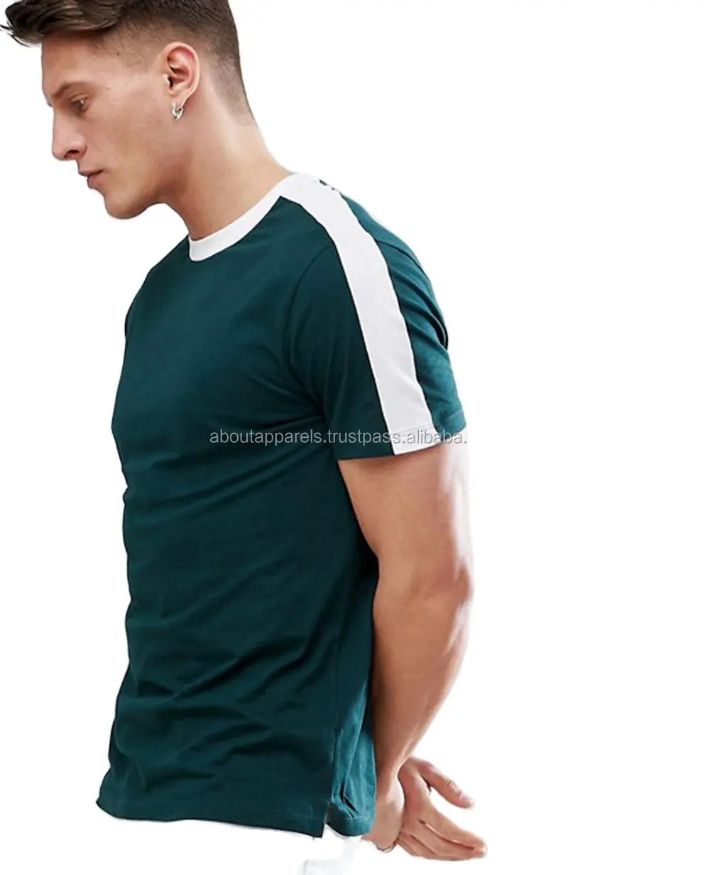 Toplu özel tasarım düz ucuz T Shirt için adam, yeni görünüm zil kollu şerit ile yeşil T Shirt