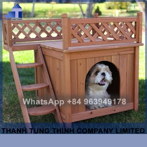 Moderna Casa para Perros Ecológica de Madera con Terraza, Escalera y Techo Impermeable para Todas las Estaciones, Refugio para Mascotas de Exterior Hecho en Vietnam - Product Image 2