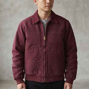 Heavyweight Custom Distressed Heavy Duck Burgundy Canvas Work <b>Jacket</b> Lined Vintage Worker Detroit Carpenter <b>Chore</b> <b>Jacket</b> - Product Image 1