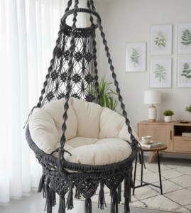 Fauteuil suspendu en macramé fait main – Balançoire bohème pour intérieur/extérieur - Product Image 1