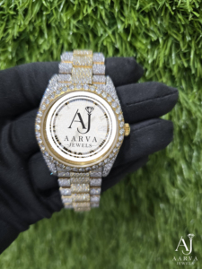 AARVA JEWELS Montre mécanique automatique pour homme, bracelet en acier inoxydable jaune or, cristal saphir, date, édition limitée - Product Image 5