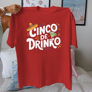 Cinco Drop Five of Drinko T-shirt en tricot imprimé décontracté 100 % coton pour femme, coupe confortable - Product Image 3