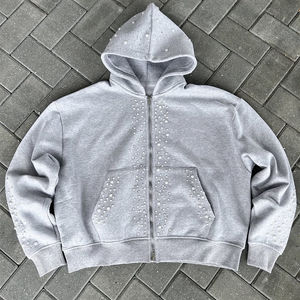 Conjunto de chándal de felpa gruesa 100% algodón con doble cintura y pedrería personalizada para streetwear - Product Image 2