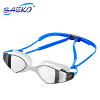 Gafas de Natación SAEKO con Lentes de PC Espejadas Negras de Visión Amplia, Correa Elástica, Ajuste Cómodo, Deportivas, Certificadas ISO, para Exteriores
