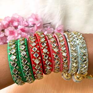 Novedad 2025, Brazaletes Kundan de Seda India Hechos a Mano, con Hilos Kundan y Patrón Floral, Brazaletes de Hilo de Seda Kundan para Mujer - Product Image 6