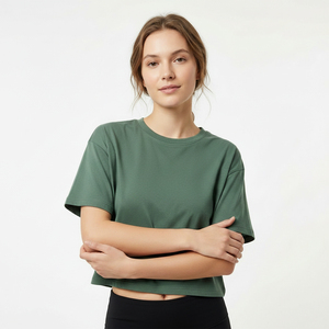 Women <b>Crop</b> T-Shirt Boxy Oversized Short Sleeve Cotton Casual Streetwear T Shirt Custom Logo OEM Wholesale Summer - Product Image 1