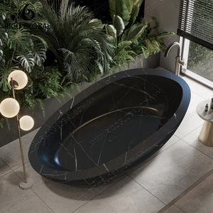 อ่างอาบน้ำโค้งหินอ่อนเนโร มาร์ควินาสีดำ อ่างอาบน้ำที่หรูหราและสง่างาม - Product Image 2