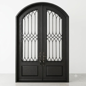 Portes d'entrée de sécurité en fer forgé haut de gamme, design néoclassique cintrée, anti-effraction, porte principale extérieure - Product Image 1