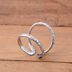 925 Sterling Silver Double Band <b>Adjustable</b> <b>Ring</b> – Textured Engraved Wrap <b>Ring</b> Handmade Open Cuff Minimalist Stackable Jewelry - Product Image 4