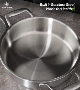 Ensemble de casseroles peu profondes haut de gamme en acier inoxydable 18/10, 6 pièces, corps robuste, poignées solides en acier inoxydable, couvercles en verre, compatible induction - Product Image 3