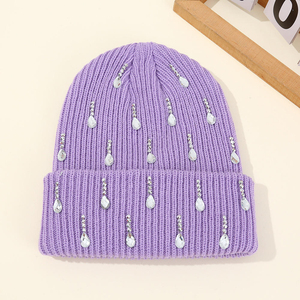 Gorro de Invierno Personalizado para Niños, Tejido con Encaje y Diamantes de Imitación, Estilo Casual Urbano, 100% Algodón - Product Image 1