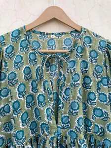 Vestido Maxi con Estampado Floral para Mujer, Estilo Boho, Corte Holgado, Manga 3/4 Abullonada, Cuello con Lazo, Vestido Maxi de Algodón Tejido Informal de Verano - Product Image 6