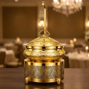 Recipiente para Buffet Estilo Art Deco Dorado, de Acero Inoxidable, para Servir en Mesa Redonda, para Catering y Restaurantes, MORADABAD HOTELWARE MHCD00280 - Product Image 3