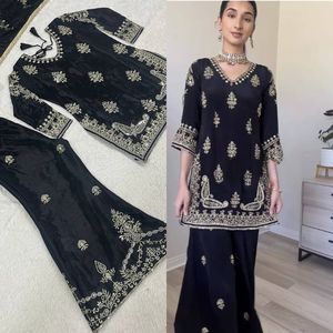Ensemble pantalon palazzo en soie Chinnon lourde avec broderie de sequins de 5 mm pour femme, entièrement cousu, manches longues, design de créateur - Product Image 5