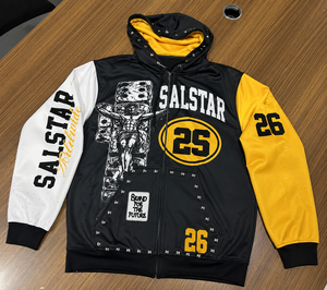 SALSTAR Sweat-shirt à capuche pour femme, noir, jaune, blanc, manches longues, rivets, streetwear, automne, coton, tricoté - Product Image 6