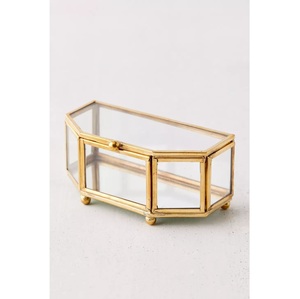 Boîte à bijoux rectangulaire moderne en verre avec garniture métallique, couvercle à charnière, présentoir organisateur élégant, décoration d'intérieur, cadeau - Product Image 5