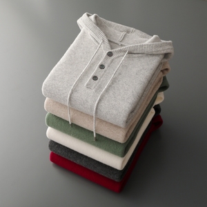 Suéter de punto con capucha para hombre, de algodón, color liso, corte holgado, ecológico, antipilling, informal de otoño, servicio OEM, gris, manga larga - Product Image 4