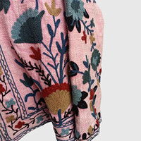 Veste à col mandarin brodée à la main avec des motifs floraux, manches longues, en coton, pour femmes, taille plus, style Prairie Chic, à porter au printemps