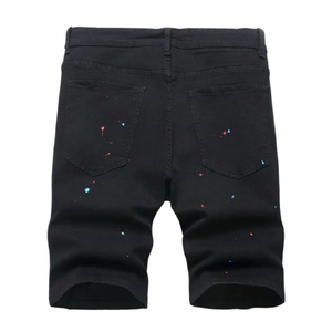 Shorts de Mezclilla Negros Rotos para Hombre con Estampado Colorido, Cintura Alta, Cierre Elástico, Casuales, de Secado Rápido - Product Image 3