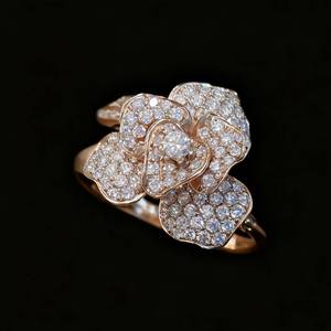 Unisex Rose Gold Flower Moissanite Engagement <b>Ring</b> Prong Setting Petal Design IGI Certified Rhodium Plated Vintage Style - Product Image 2