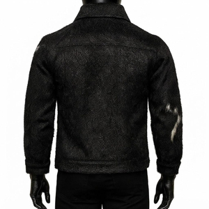 Factory Custom <b>Men</b> Black White Cow Print Faux <b>Fur</b> <b>Jacket</b> Fashion Winter Outerwear Turn-down Collar Regular Fit - Product Image 5
