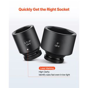 Set di chiavi a bussola a impatto da 19 mm a 32 mm, 21 pezzi, a 6 punte, a profilo ribassato, SAE da 1 5/8 pollici a 3 1/8 pollici - Product Image 4