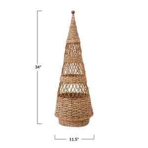 Best Selling Handmade Seagrass <b>Christmas</b> Decoration, 24 Inch Tall Woven <b>Cone</b> <b>Tree</b> Container with Rattan for Display - Product Image 4