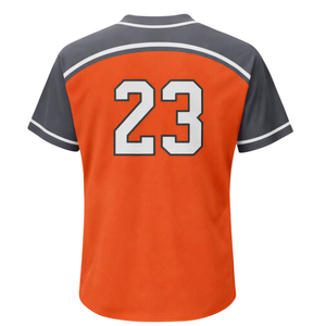 Jersey de Softbol Sublimado con Botones para Mujer, Corte Ajustado, Naranja y Gris, Uniforme Personalizado para Equipo con Número Impreso en la Espalda - Product Image 3