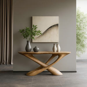 Table console moderne en bois massif naturel fait main, style farmhouse, marque Luxali, meubles de salon fabriqués au Vietnam - Product Image 6