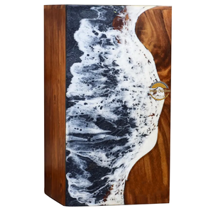 Ocean Inspired Resin & Natural Wood Cremation Urn Handmade Blue Wave Funeral Ashes Box by AYAANS - Product Image 1